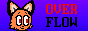Pixel art of an anthropomorphic red fox blinking, facing the text 'overflow' in a DOS font